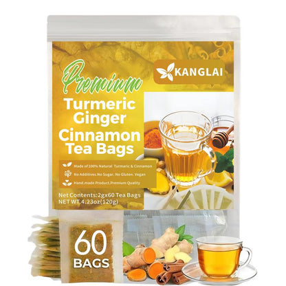 Turmeric Tea with Spices Turmeric, Ginger, Cinnamon. 100% natural, pure, powdered, dairy-free, sugar-free.  Vegan, gluten-free, keto-friendly, caffeine-free.Tea 60 Bags herbal remedy  Christmas Thanksgiving Value Pa