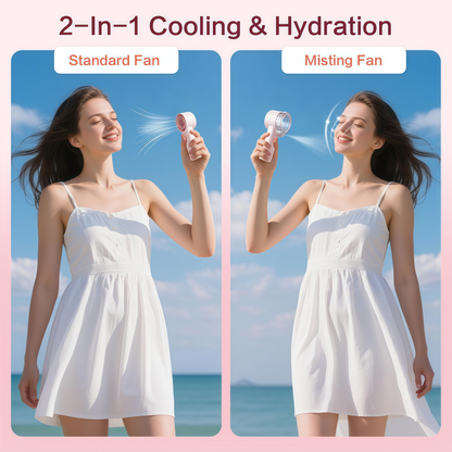 Loyoyo 2-in-1 Handheld Misting & Desk Fan, 5 Speeds Rechargeable, LED Display, Brushless Motor, Detachable Water Tank – Pink