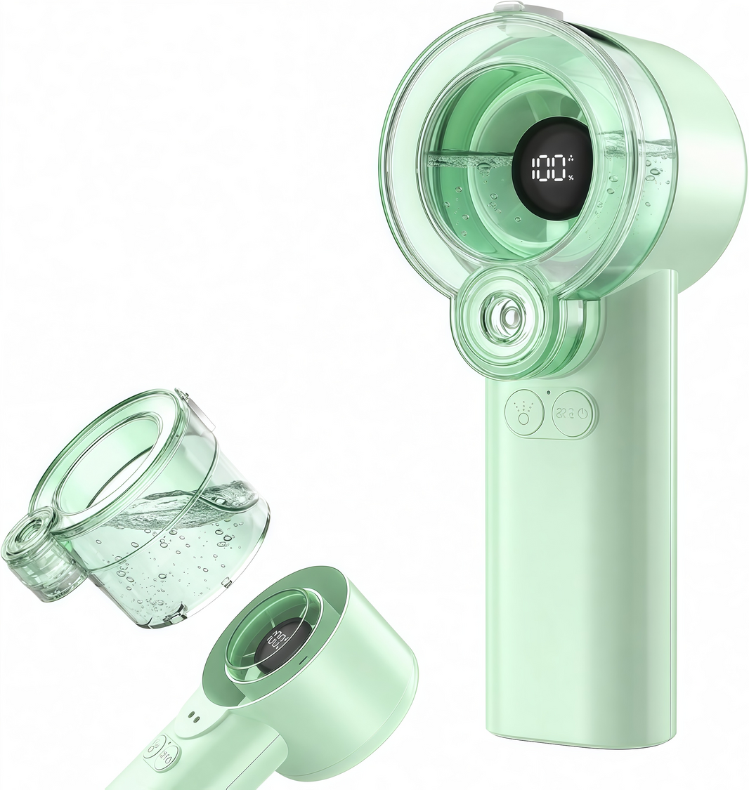 Loyoyo 2-in-1 Handheld Misting & Desk Fan, 5 Speeds Rechargeable, LED Display, Brushless Motor, Detachable Water Tank – Green