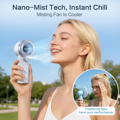 Loyoyo 2-in-1 Handheld Misting & Desk Fan, 5 Speeds Rechargeable, LED Display, Brushless Motor, Detachable Water Tank – Blue