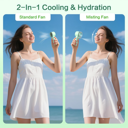 Loyoyo 2-in-1 Handheld Misting & Desk Fan, 5 Speeds Rechargeable, LED Display, Brushless Motor, Detachable Water Tank – Green