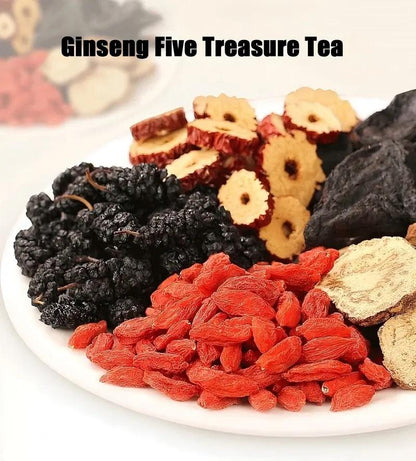 Kidney Tea Formula Ginseng Five Treasure Tea Combination - 20 Bags Natural Tea 100g for Men's Health and Vitality - Beverage