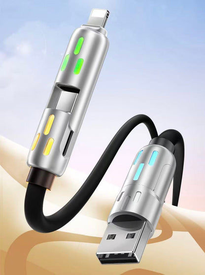 4-in-1 Charging Cable, 240W Ultra-fast Charging, with RGB Lighting, 1.2 Meters, 4 Model Changes, Available for All Types of Mobile Phone