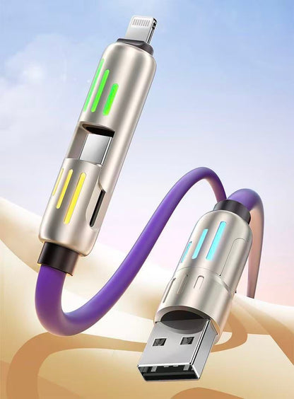 4-in-1 Charging Cable, 240W Ultra-fast Charging, with RGB Lighting, 1.2 Meters, 4 Model Changes, Available for All Types of Mobile Phone