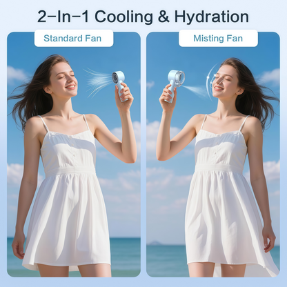 Loyoyo 2-in-1 Handheld Misting & Desk Fan, 5 Speeds Rechargeable, LED Display, Brushless Motor, Detachable Water Tank – Blue