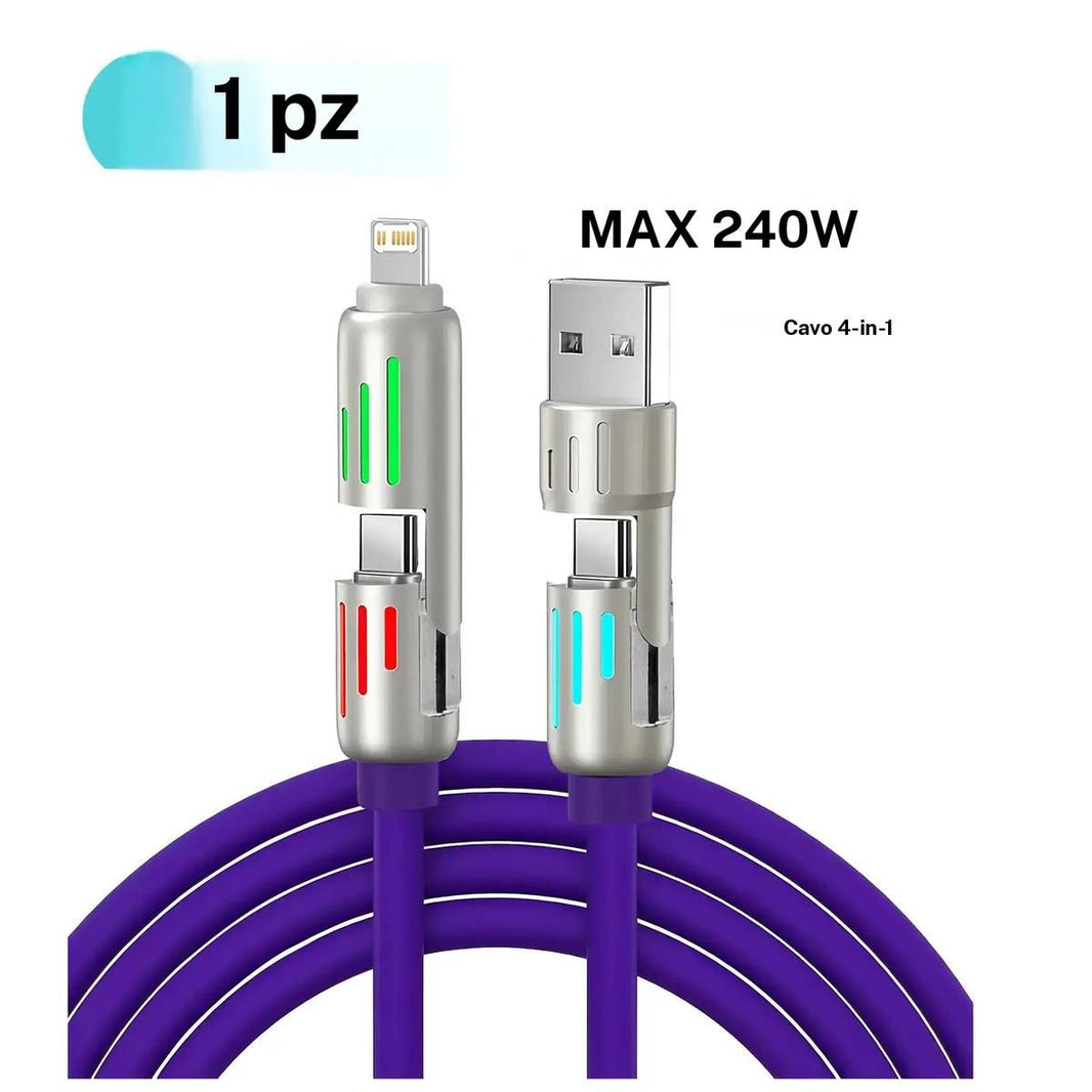 4-in-1 Charging Cable, 240W Ultra-fast Charging, with RGB Lighting, 1.2 Meters, 4 Model Changes, Available for All Types of Mobile Phone - Loyoyo Tech