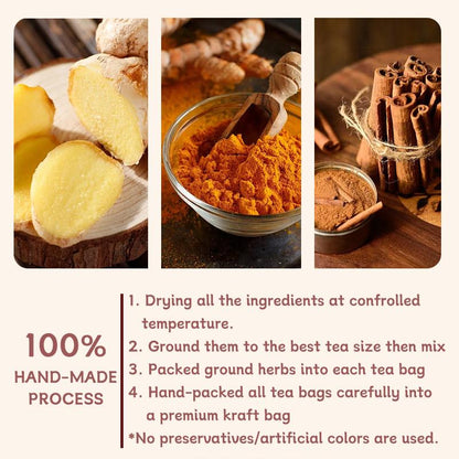 Turmeric Tea with Spices Turmeric, Ginger, Cinnamon. 100% natural, pure, powdered, dairy-free, sugar-free.  Vegan, gluten-free, keto-friendly, caffeine-free.Tea 60 Bags herbal remedy  Christmas Thanksgiving Value Pa