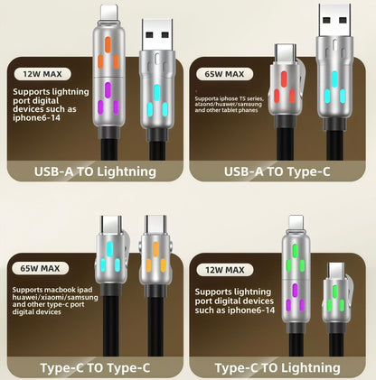 4-in-1 Charging Cable, 240W Ultra-fast Charging, with RGB Lighting, 1.2 Meters, 4 Model Changes, Available for All Types of Mobile Phone