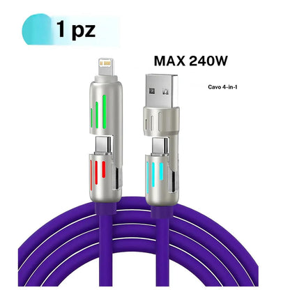 4-in-1 Charging Cable, 240W Ultra-fast Charging, with RGB Lighting, 1.2 Meters, 4 Model Changes, Available for All Types of Mobile Phone