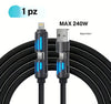 4-in-1 Charging Cable, 240W Ultra-fast Charging, with RGB Lighting, 1.2 Meters, 4 Model Changes, Available for All Types of Mobile Phone