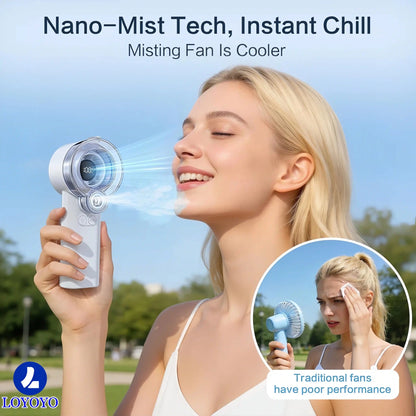 Loyoyo 2-in-1 Handheld Misting & Desk Fan, 5 Speeds Rechargeable, LED Display, Brushless Motor, Detachable Water Tank – Blue - LOYOYO Tech