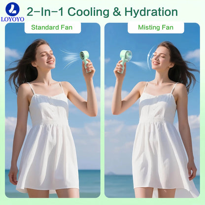 Loyoyo 2-in-1 Handheld Misting & Desk Fan, 5 Speeds Rechargeable, LED Display, Brushless Motor, Detachable Water Tank – Green - LOYOYO Tech