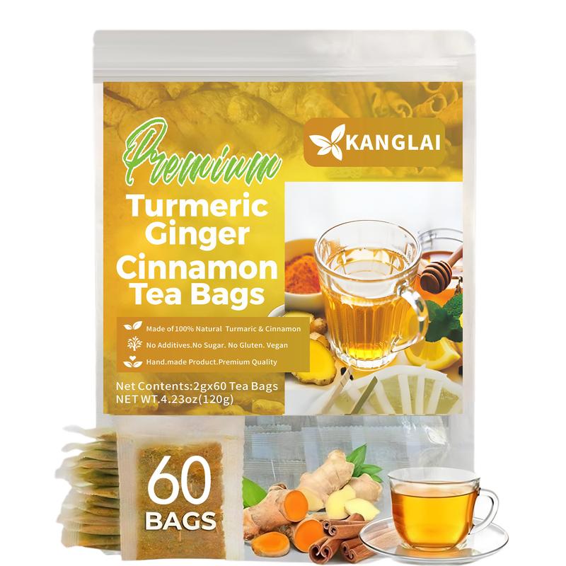 Turmeric Tea with Spices Turmeric, Ginger, Cinnamon. 100% natural, pure, powdered, dairy-free, sugar-free. Vegan, gluten-free, keto-friendly, caffeine-free.Tea 60 Bags herbal remedy Christmas Thanksgiving Value Pa - Loyoyo Tech